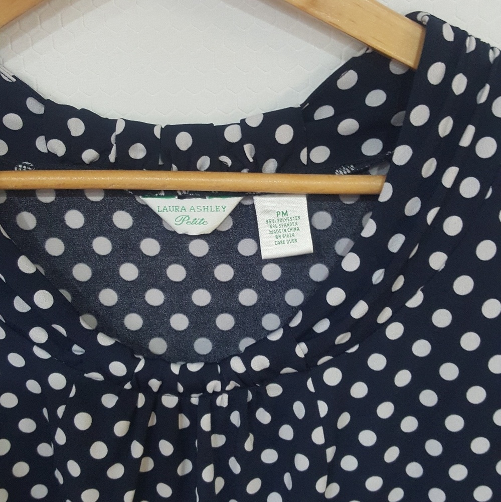 Laura Ashley Knit Polka Navy Dot Shirt Blouse Top - Picture 8 of 8